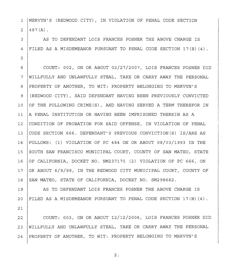 Count 2 and 3: Lois Frances Posner did willfully steal